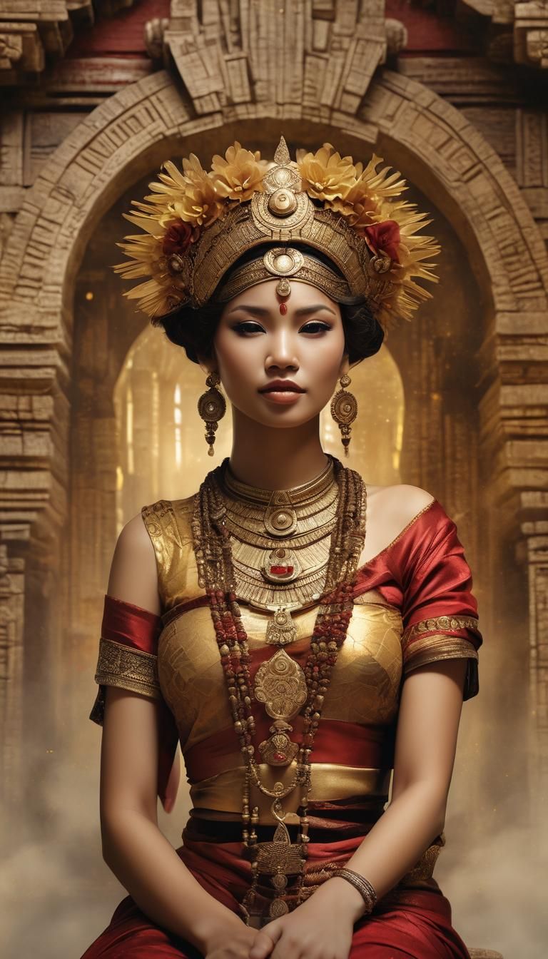 Art Deco Woman in Mayan Archway, Digital Art