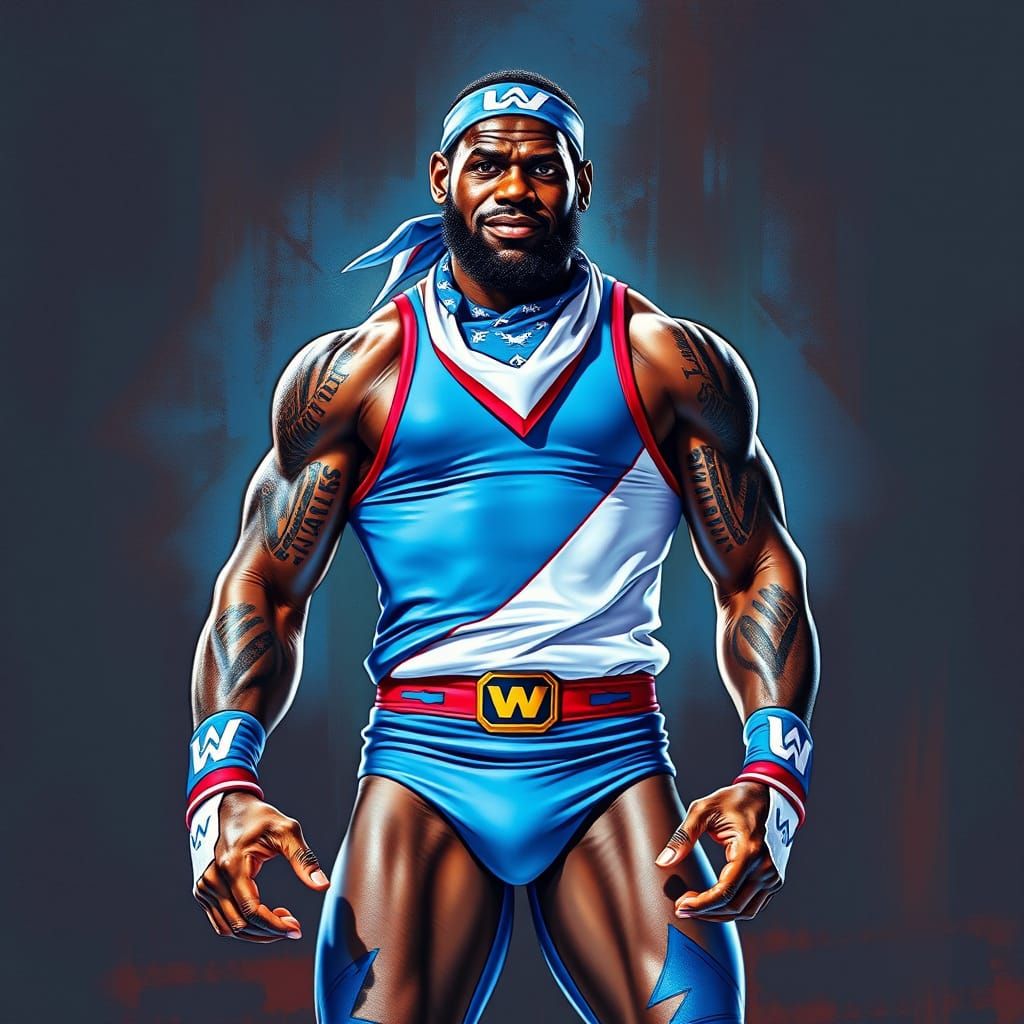 Macho Man LeBron in Electric Blue Wrestling Attire