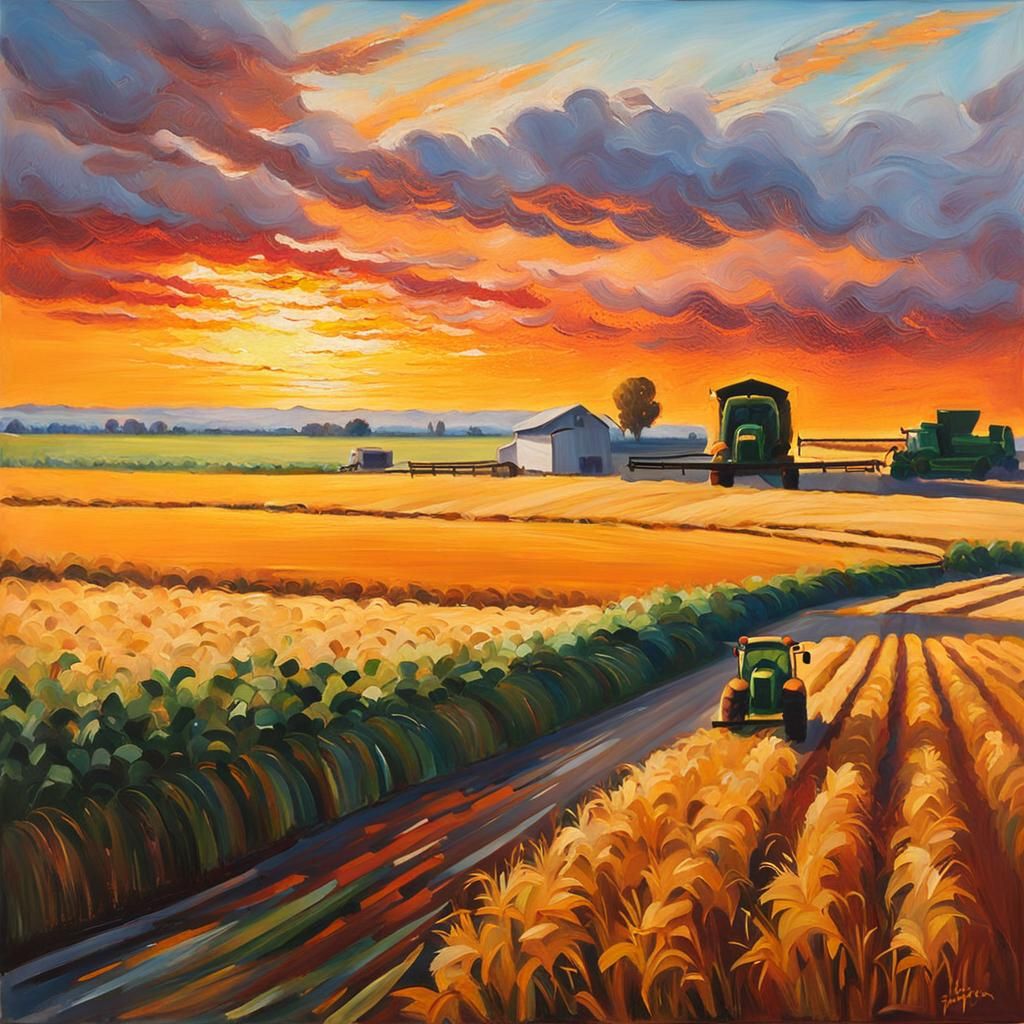 Dawn Over Wheat Field: Impressionist Car Window View