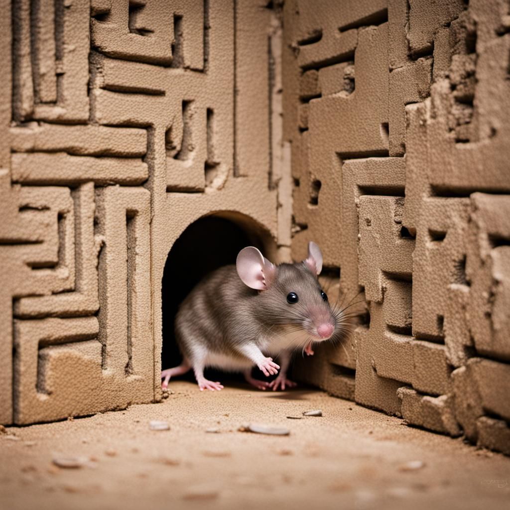 Mouse in Labyrinth Seeks Escape