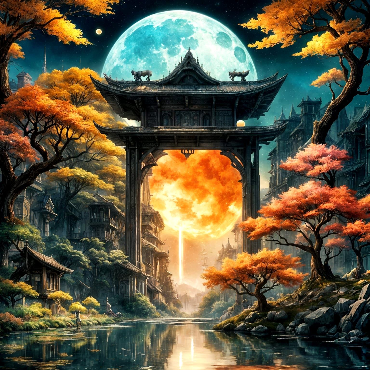 Surreal Moon and Sun Portal Landscape