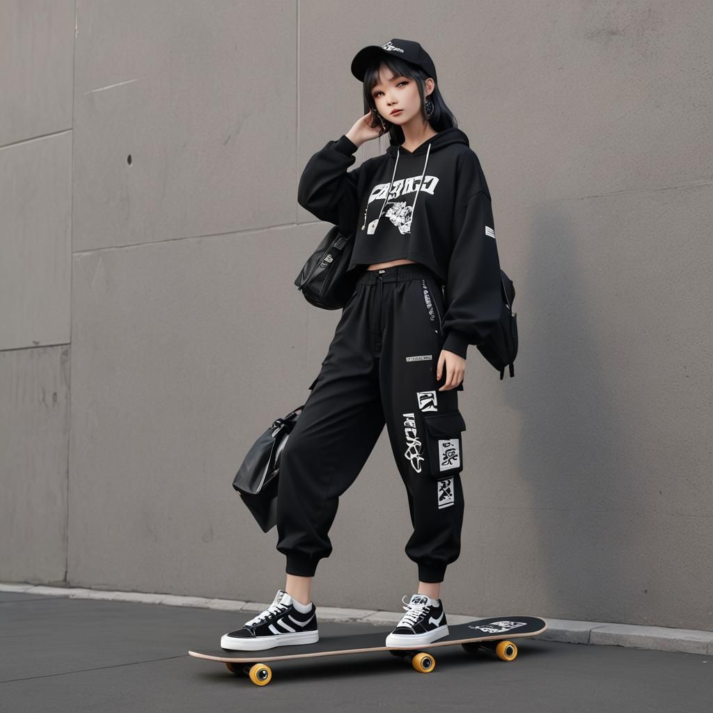 Anime Girl with Skateboard in 3D Style