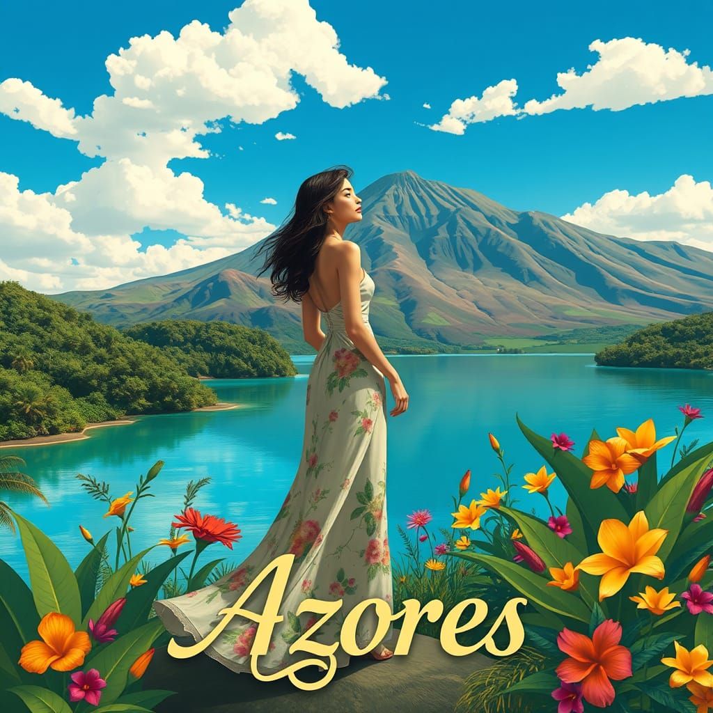 Art Deco Woman Overlooking Azores Lake