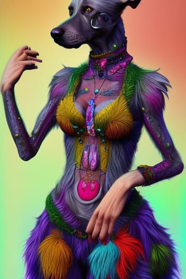Anthropomorphic Dog Woman in Detailed Fantasy Art