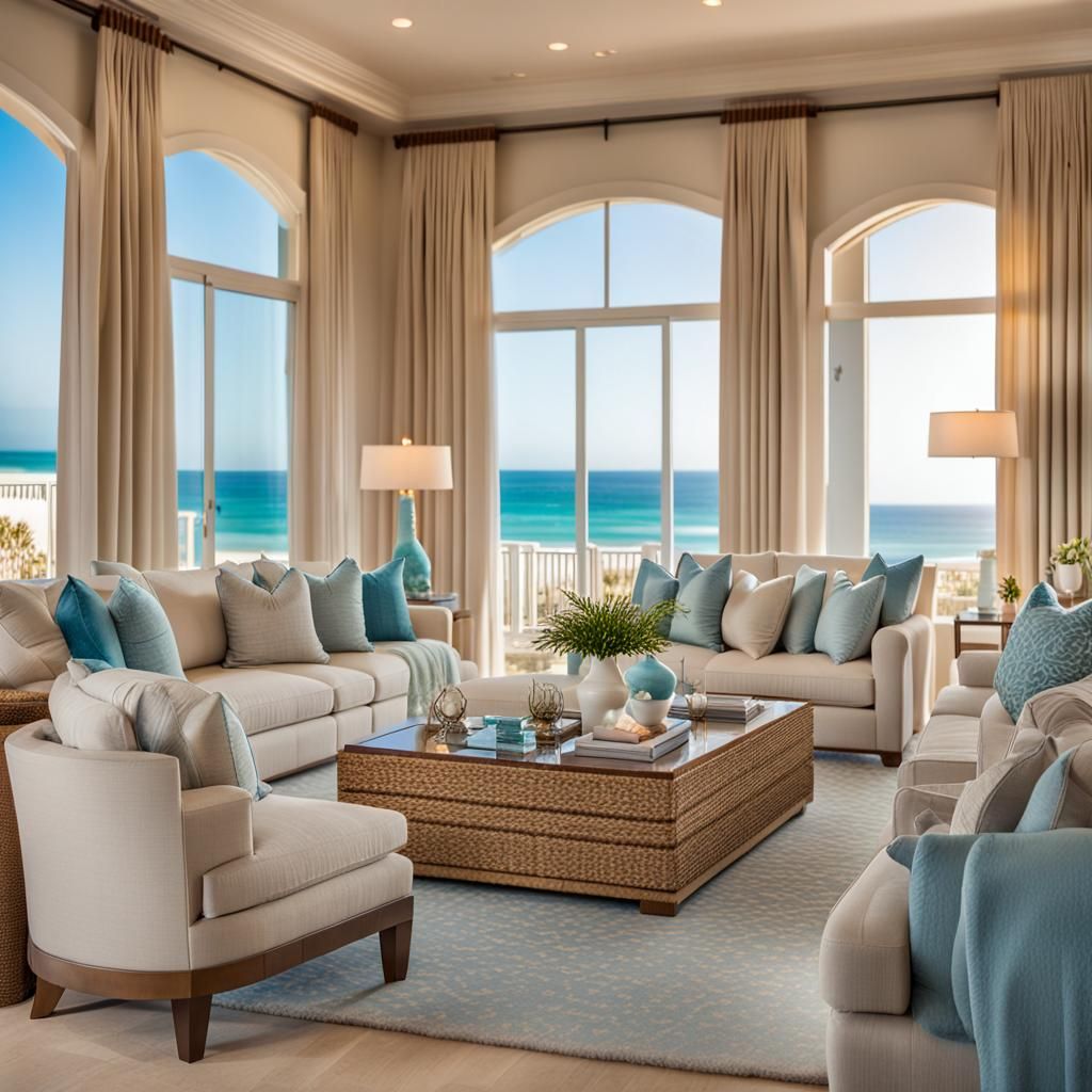 Elegant Beachfront Living Room in Romantic Style