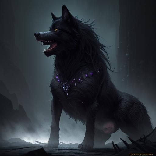 Intimidating Black Wolf with Yellow Eyes in Digital Art