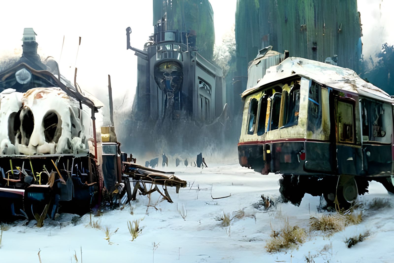 Ghost Train in Abandoned Depot, Hyperrealistic Digital Art