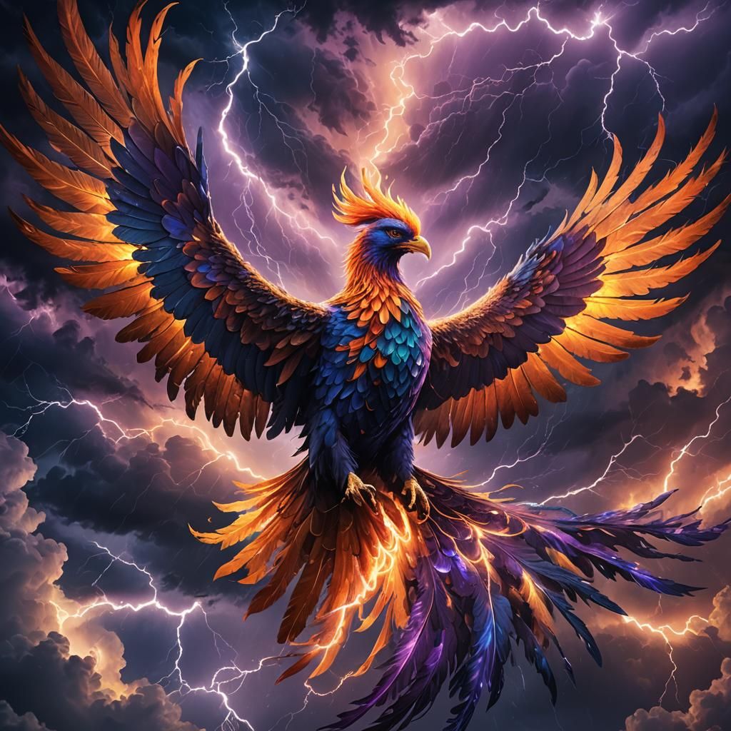 Phoenix in Stormy Sky Fantasy Concept Art