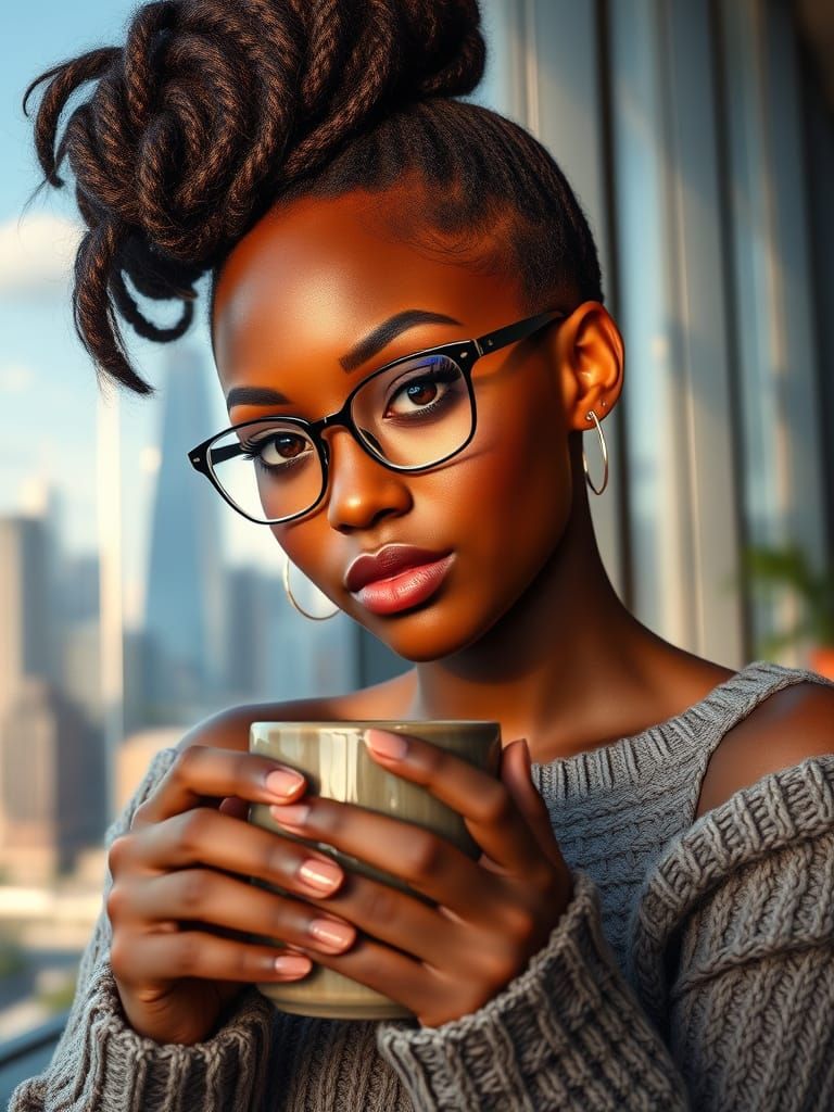 Warm Cinnamon Skin Beauty in Elegant Morning Setting