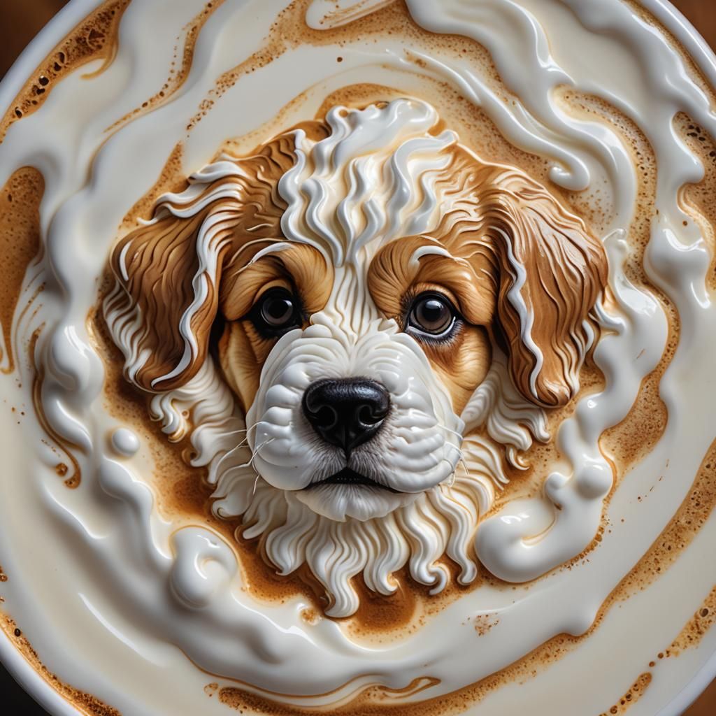 Whimsical Puppy Face Latte Art in Vibrant Colors, Inspired b...