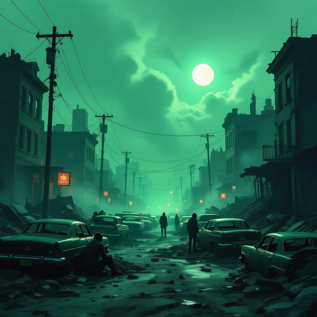 Zombie Apocalypse Cityscape with Survivors and Barricades