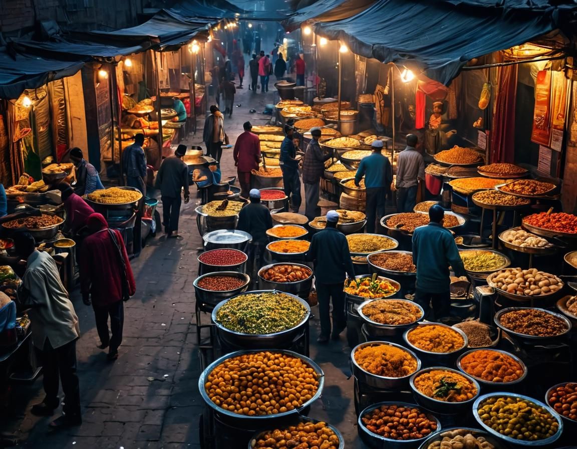 Vibrant Indian Street Food Market in Delhi