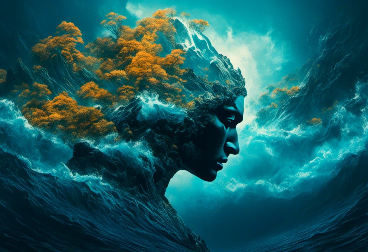 Poseidon Double Exposure Portrait: Galactic Sea God