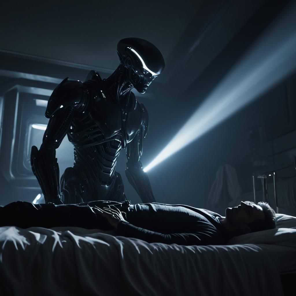Menacing Alien Encounter in Dark Bedroom