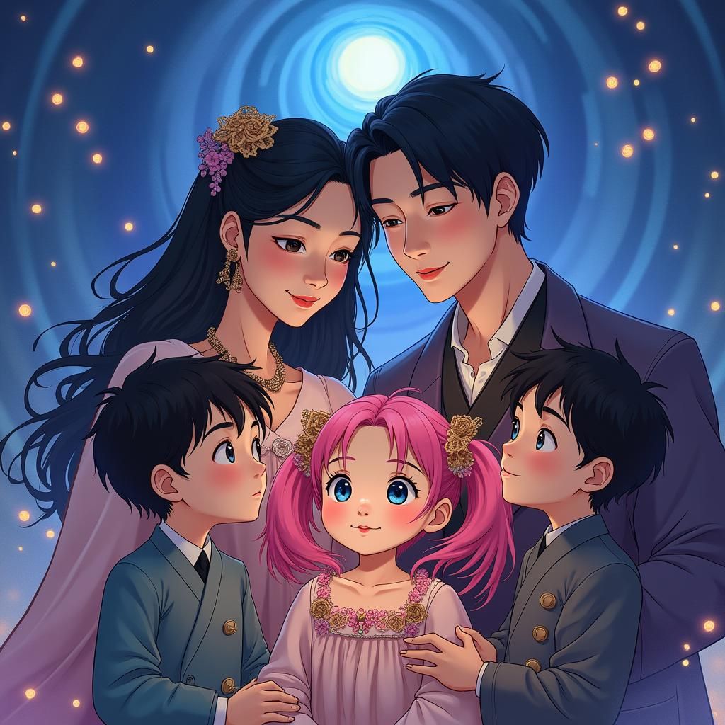 Joy and Melancholy: A Family Portrait in Anime Style