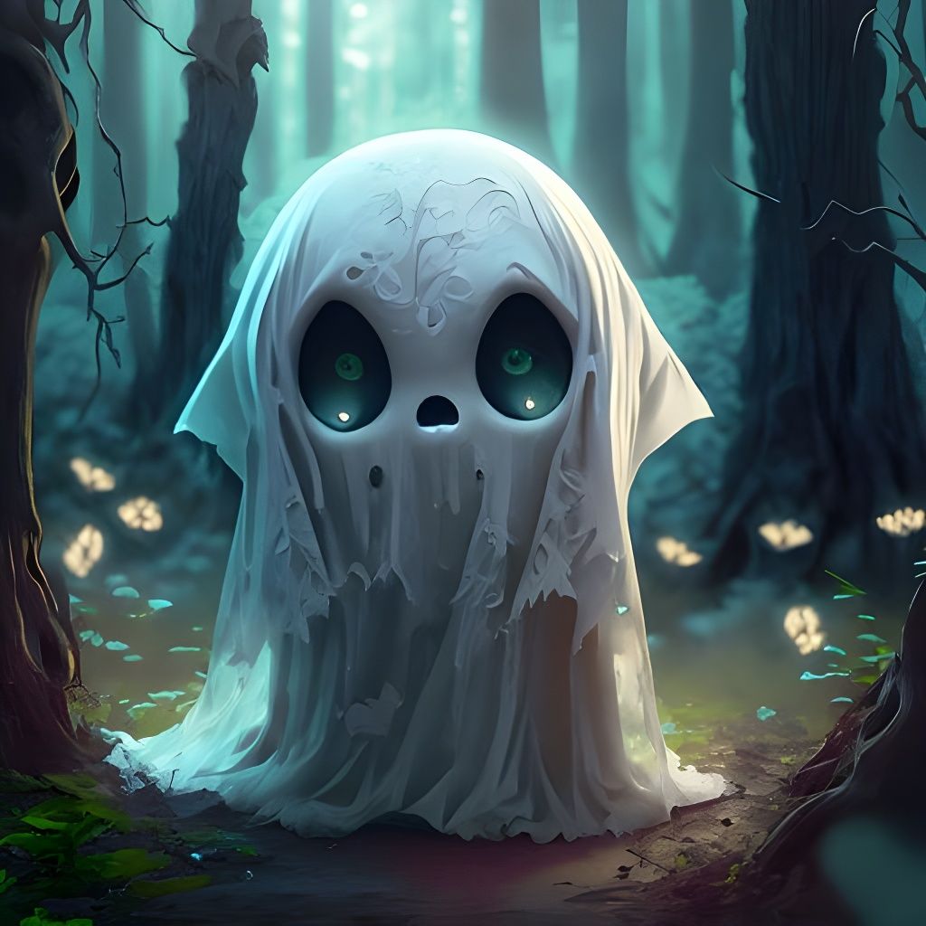 Adorable Ghost in Enchanted Fantasy Forest