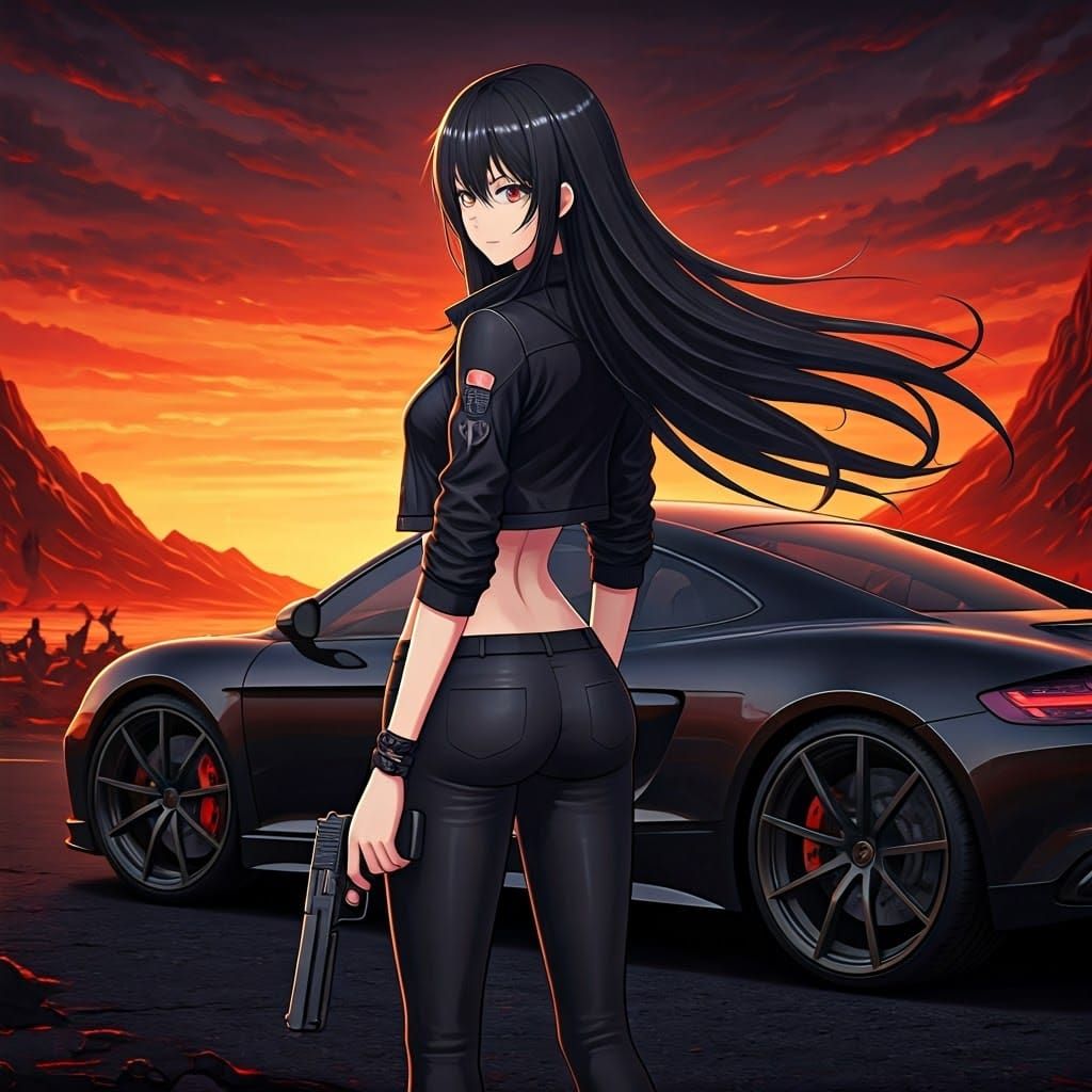 Dark Angel Stands Guard in Hellish Landscape