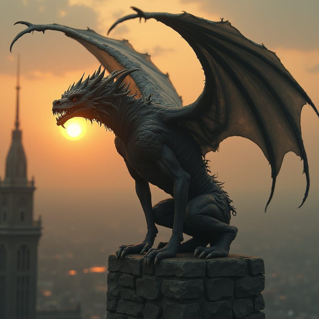 Gargoyle at Sunset in Luis Royo and Ed Repka Style
