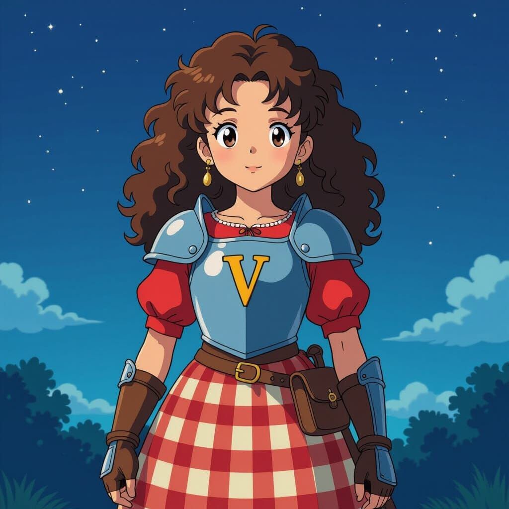 Anime Girl in Armor Against Night Sky