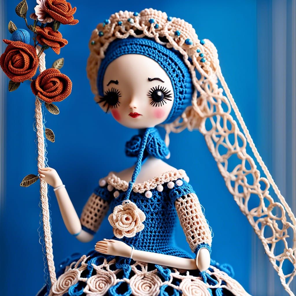 Crochet Doll with Umbrella in Fantasycore Pointille Style