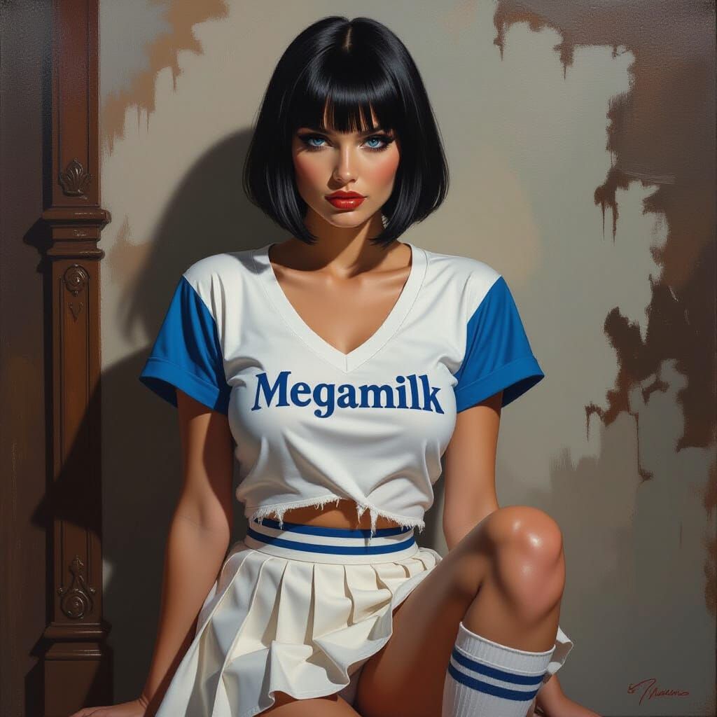 Ethereal Female Fantasy Oil Painting with Blue Eyes