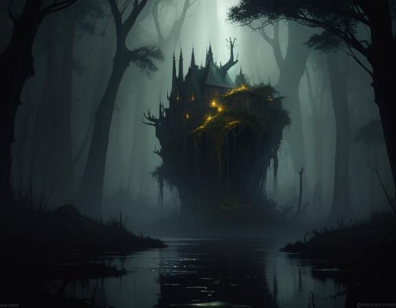 Bullywug in Misty Swamp, Dark Fantasy Concept Art