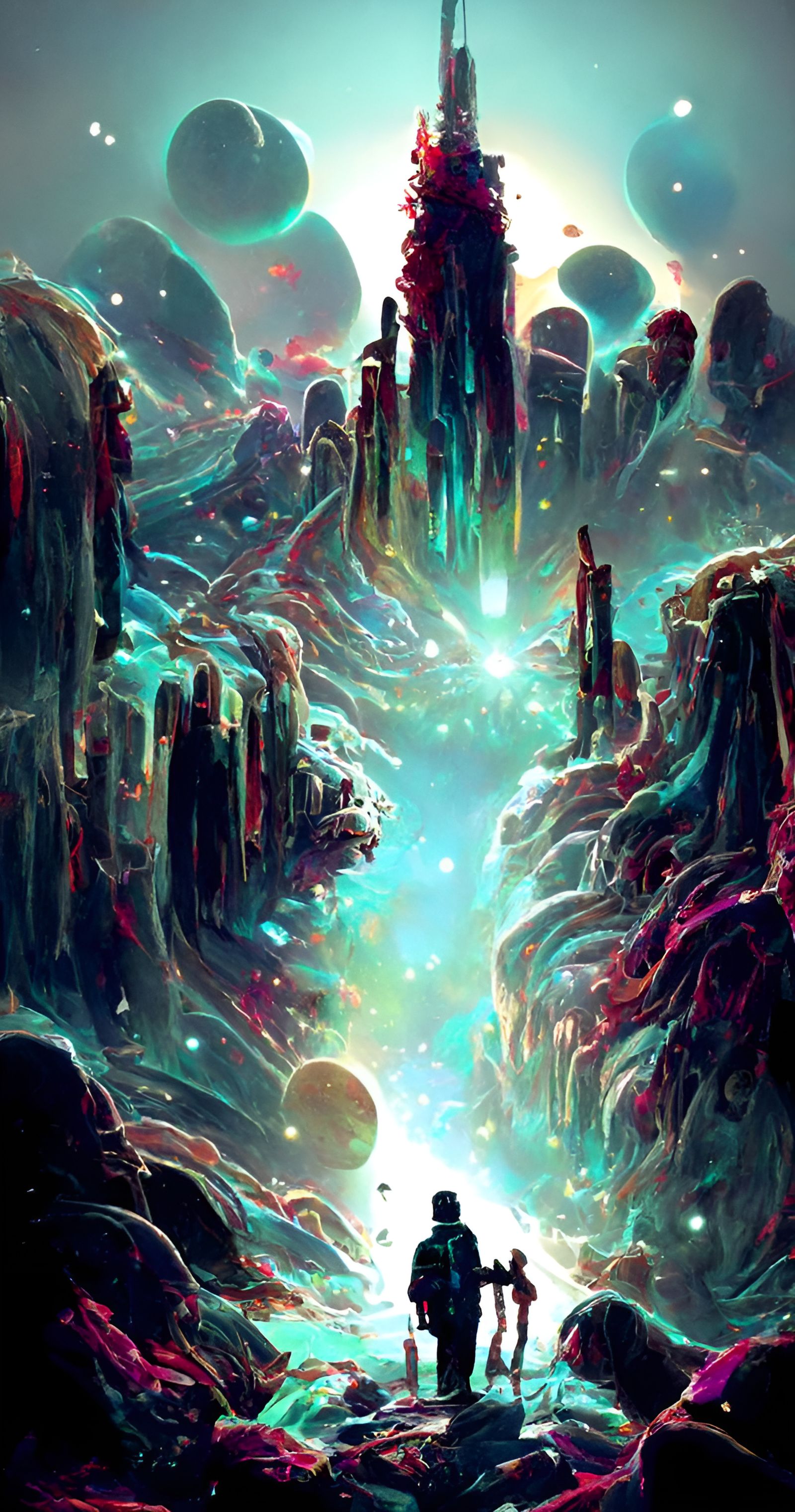 Cosmic Crystal Landscape: Dreamlike Expressionist Painting