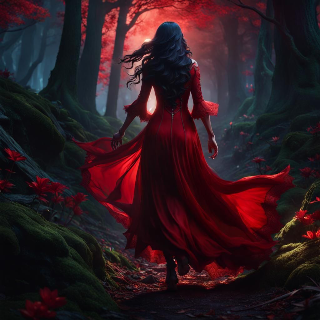 Demonic Woman Roaming Forest, Matte Painting