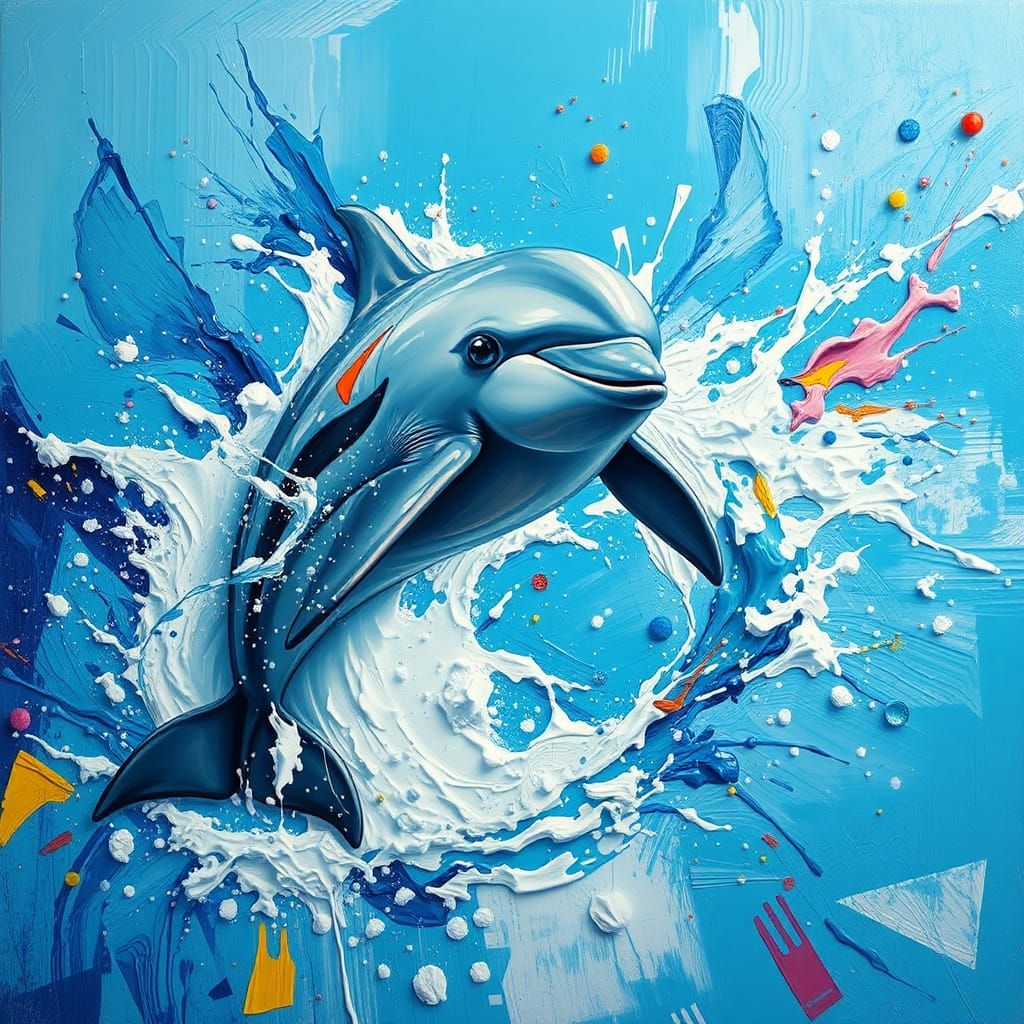 Dolphin Paint Splat Impasto Painting