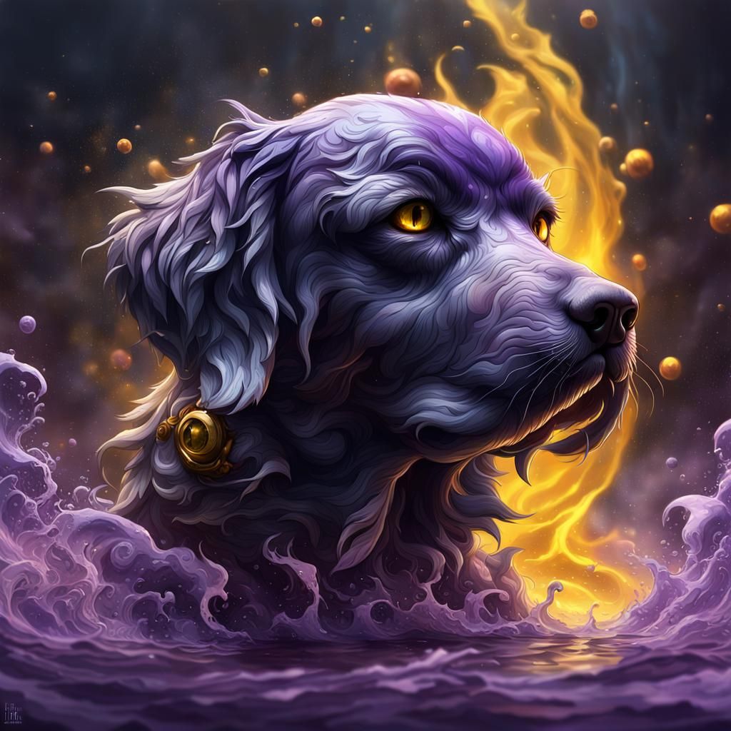 Wind Dog vs Water Cat in Dark Fantasy Style