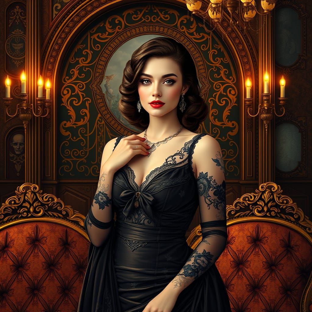 Elegant Woman Portrait in Art Nouveau Style