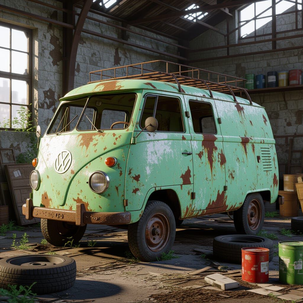 Abandoned Fiat Van in Detailed 3D Anime Art Style