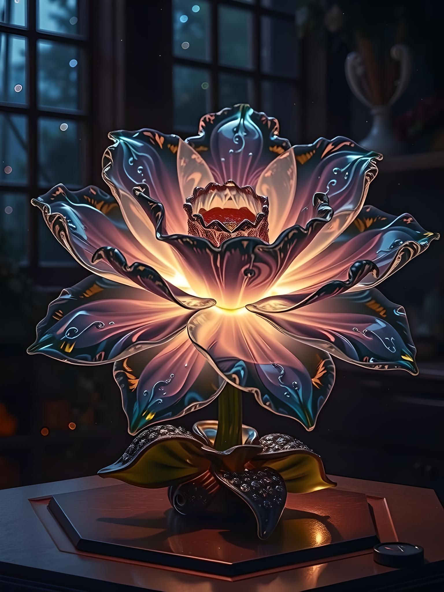 Enameled Glass Flower Figurine with Divine Luster