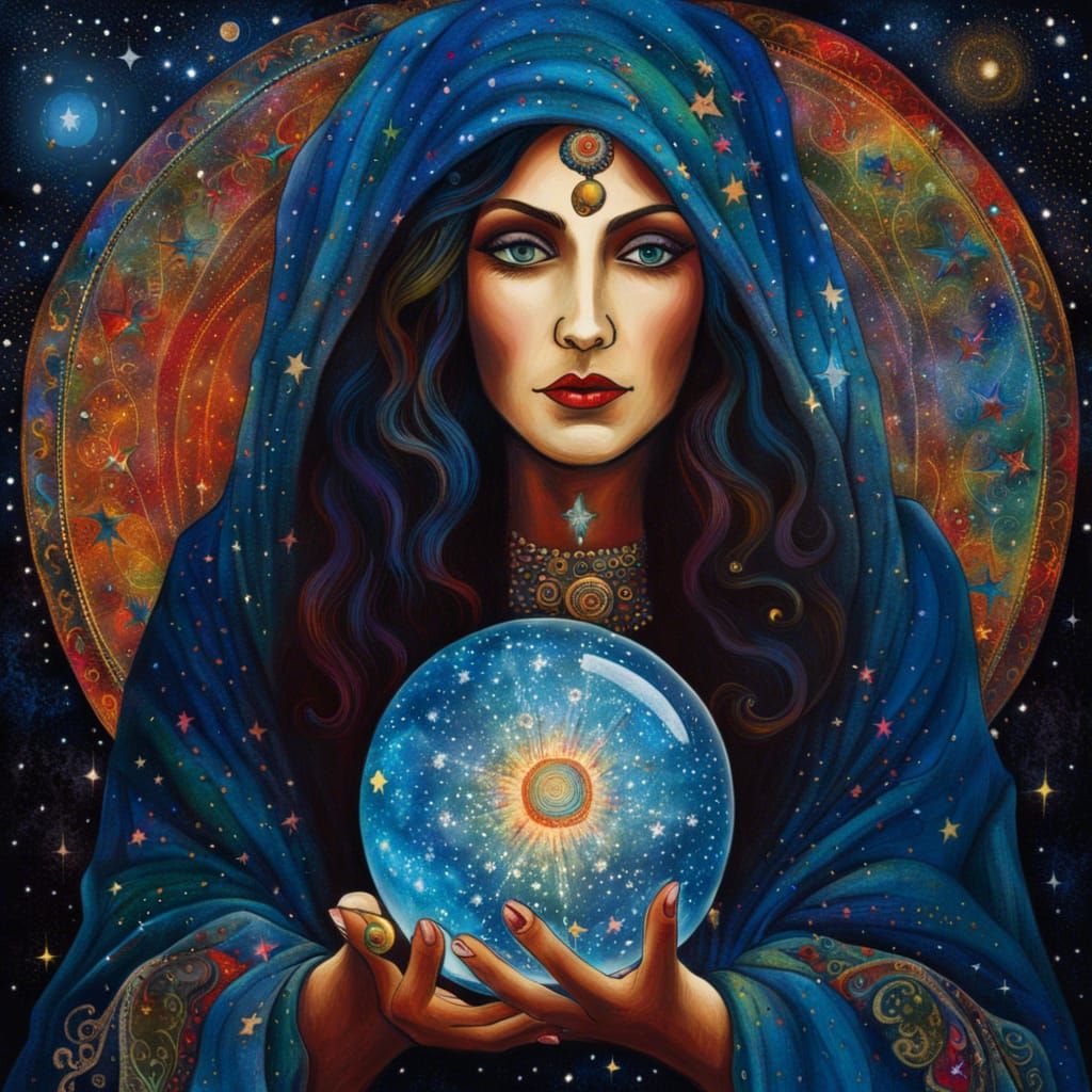 Mystical Gypsy Fortune Teller with Crystal Orb