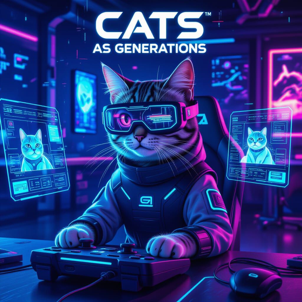 Gen Alpha Cat Gaming in Cyberpunk Style