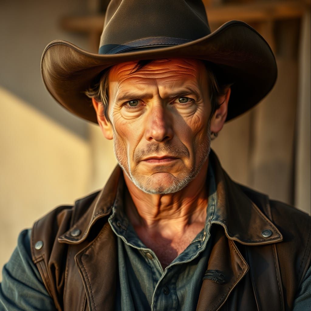 Weathered Cowboy Portrait in Film Noir Style