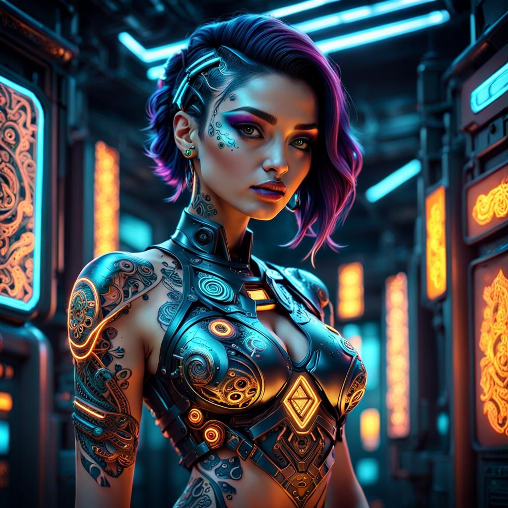 Neon Tattoo Art: Futuristic Beauty in Batik Style