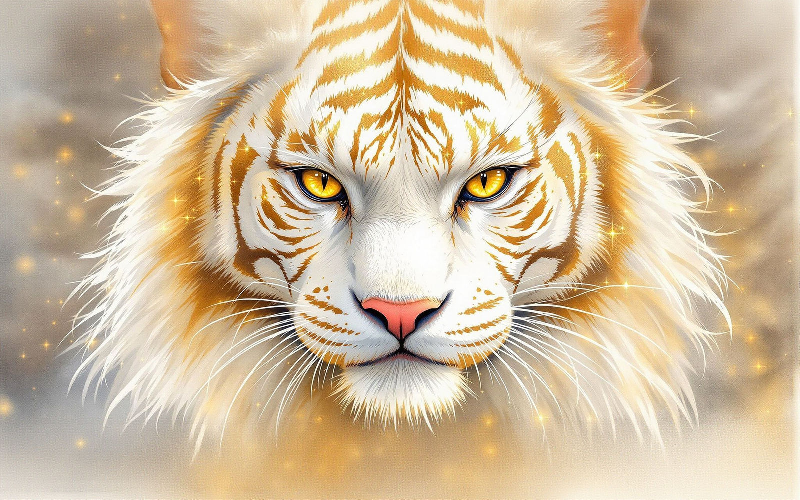 Watercolor Portrait of a White and Gold Tiger