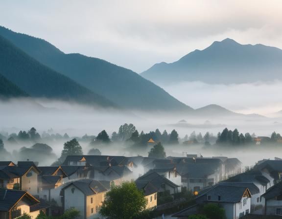 Misty Village Morning, Professional Photography
