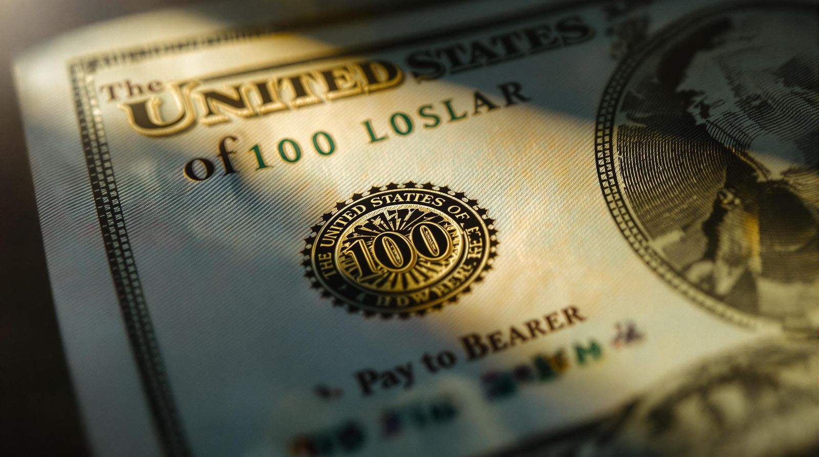 Cinematic Close-Up of Dollar Bill with Sunlit Text