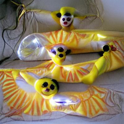Whimsical Clown Gliders in Flight