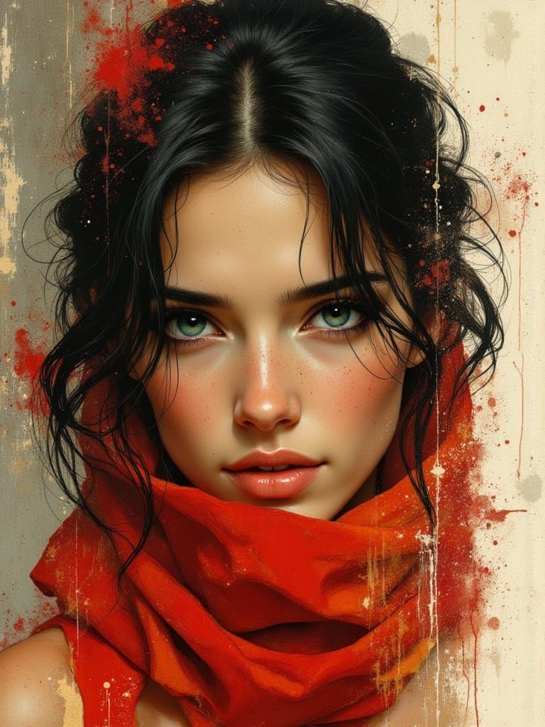 Ethereal Goddess of Beauty in Red Silk