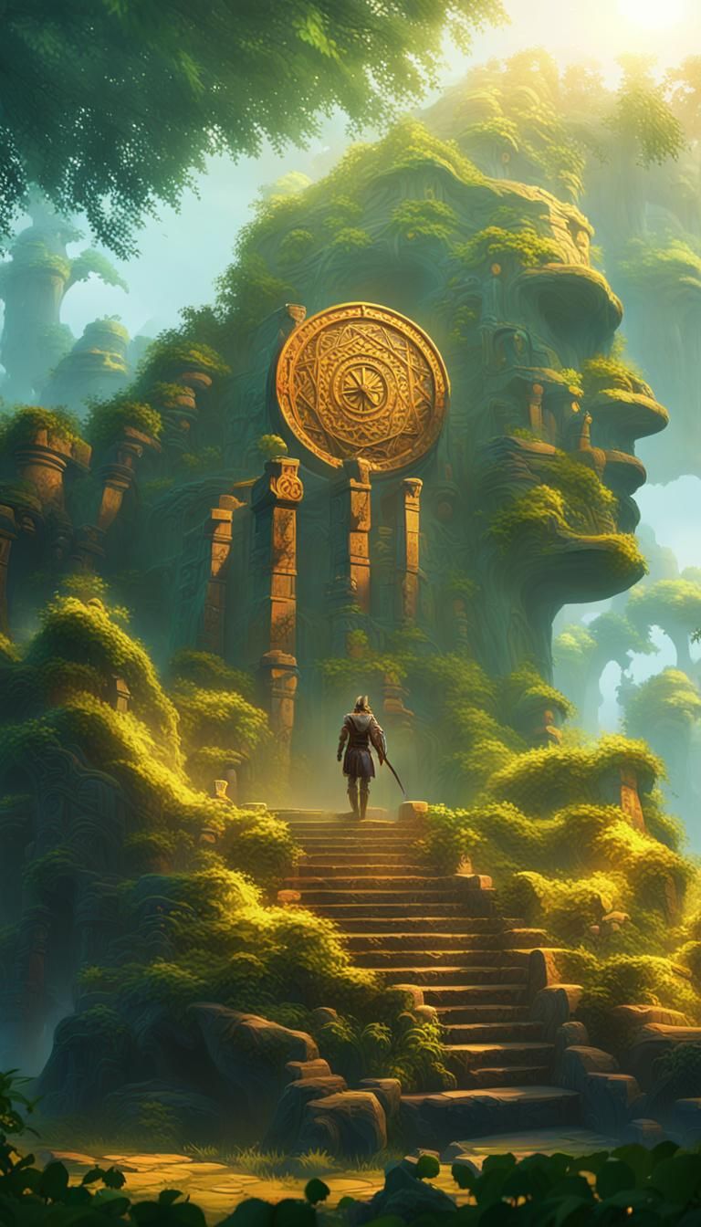 Epic Heroic Warrior Amidst Ancient Mystical Ruins