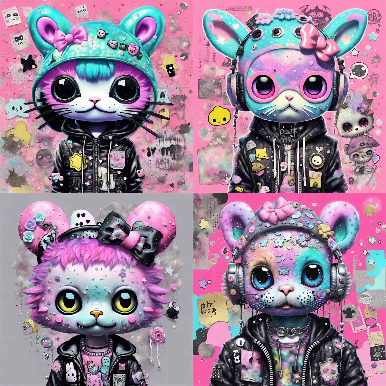 Sanrio Creature in Pastel Goth Collage Style