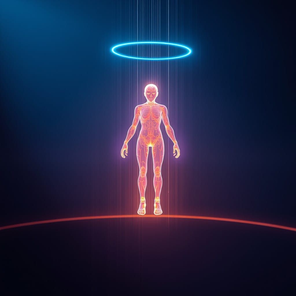 Holographic Entity in Vibrant, Iridescent Light