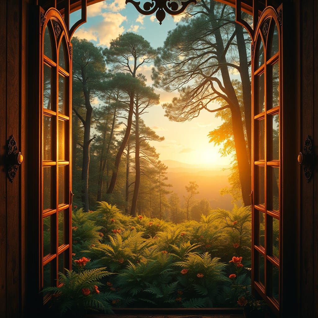 Serene Forest Scene in Warm, Golden Light