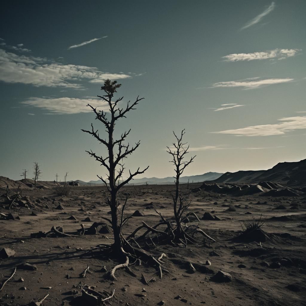 Hopeful Growth in Wasteland: Cinematic Film Still