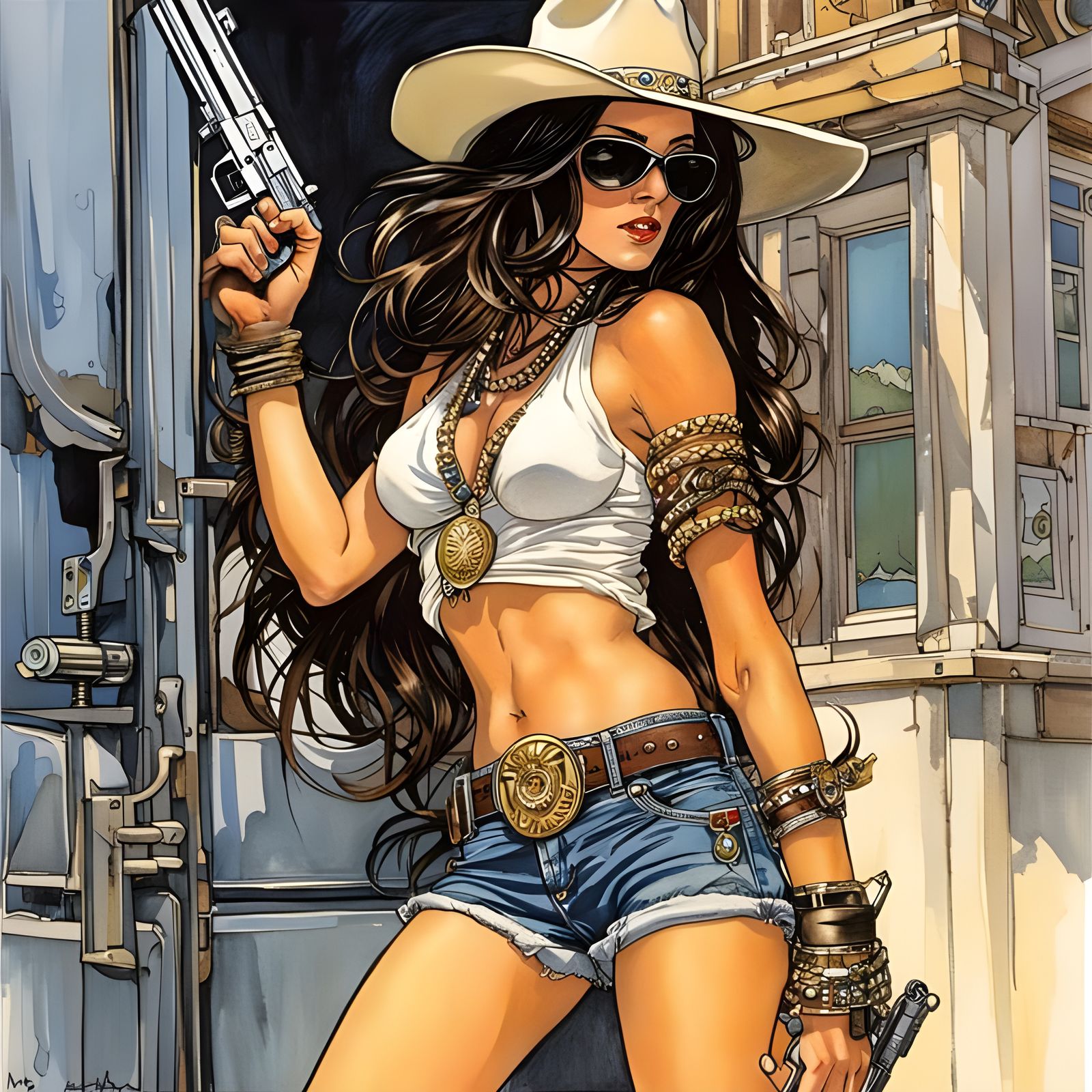 Provocative Mexican Bandit Girl Digital Art