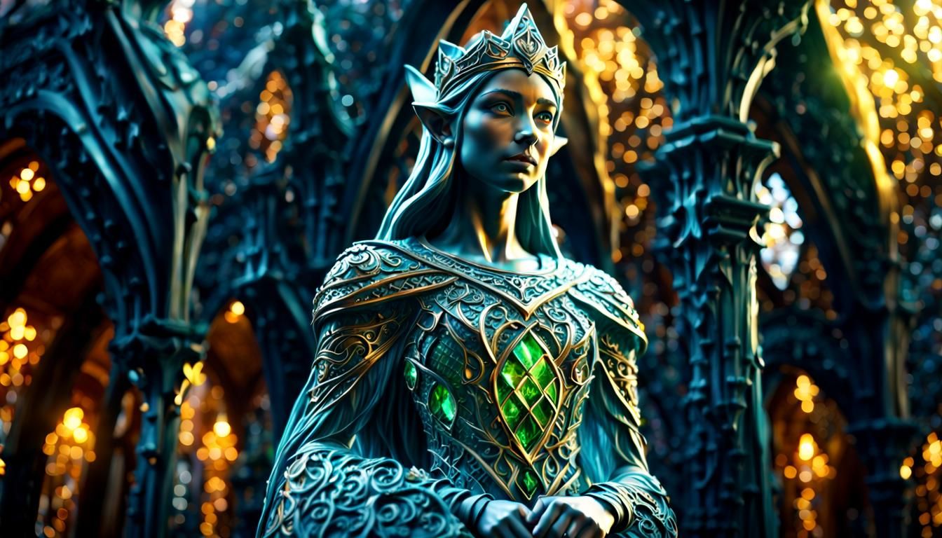 Crystal Elven Princess Statue in Hyperrealistic Style