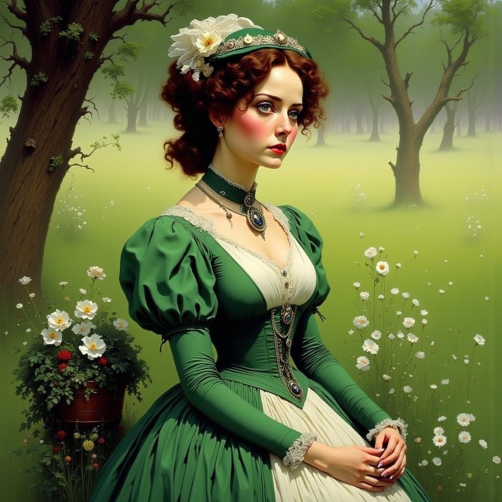 Scarlett O'Hara in Green, Art Nouveau Style
